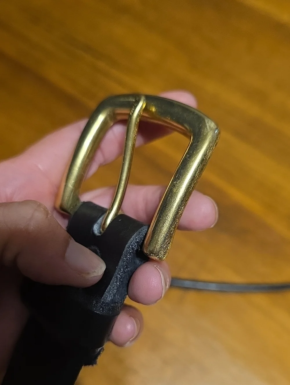 Classic Black Leather Men's Belt with Gold Buckle